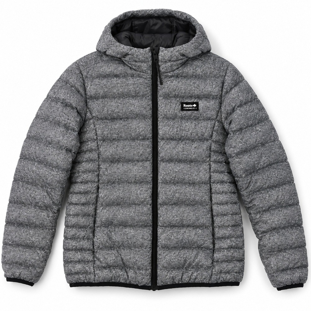 Roots Packable Down Jacket Womens Small Gray Hooded Puffer Quilted Lightweight